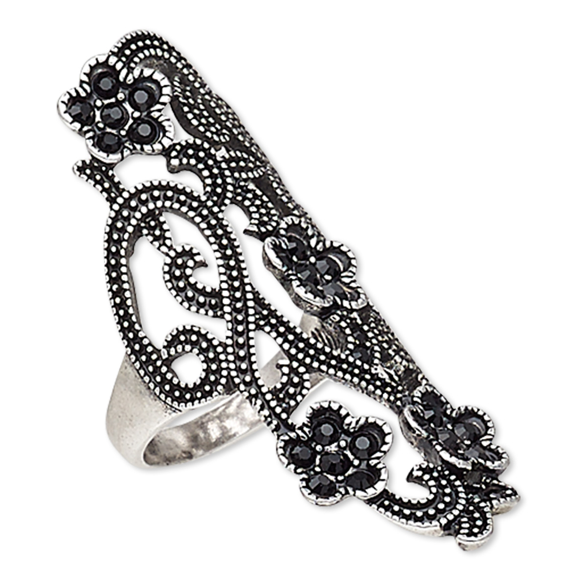 Ring, Austrian crystal and antique silver-plated 