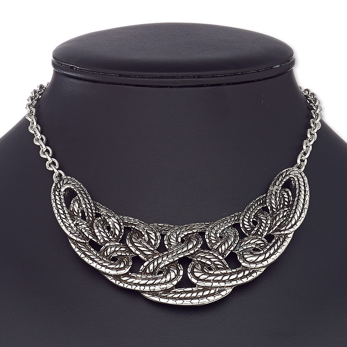 Necklace, antique silver-coated plastic with antique silver-plated ...