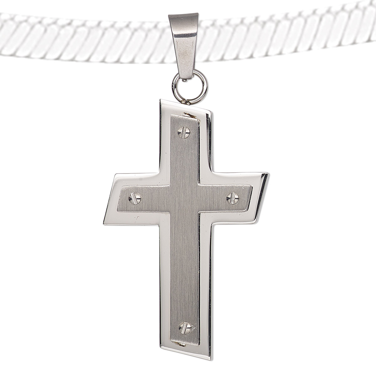 Pendant, stainless steel, 47x27mm slanted cross. Sold individually ...
