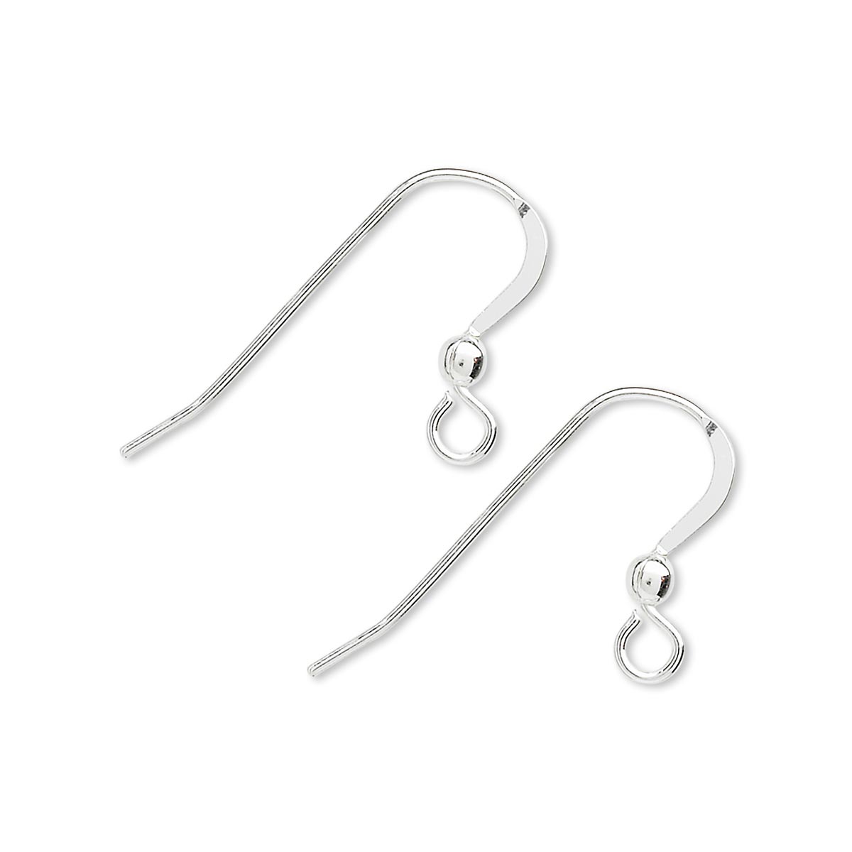 Ear wire, sterling silver, 15mm flat fishhook with 2.5mm ball and open ...