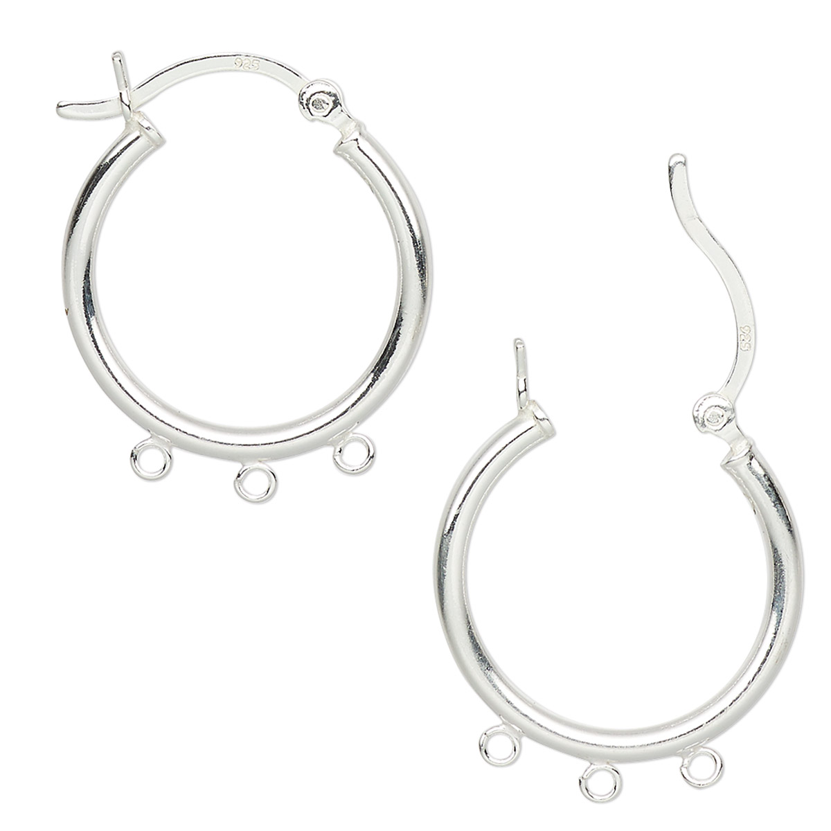 Earring, sterling silver, 22mm round hoop with 3 open loops and latch ...