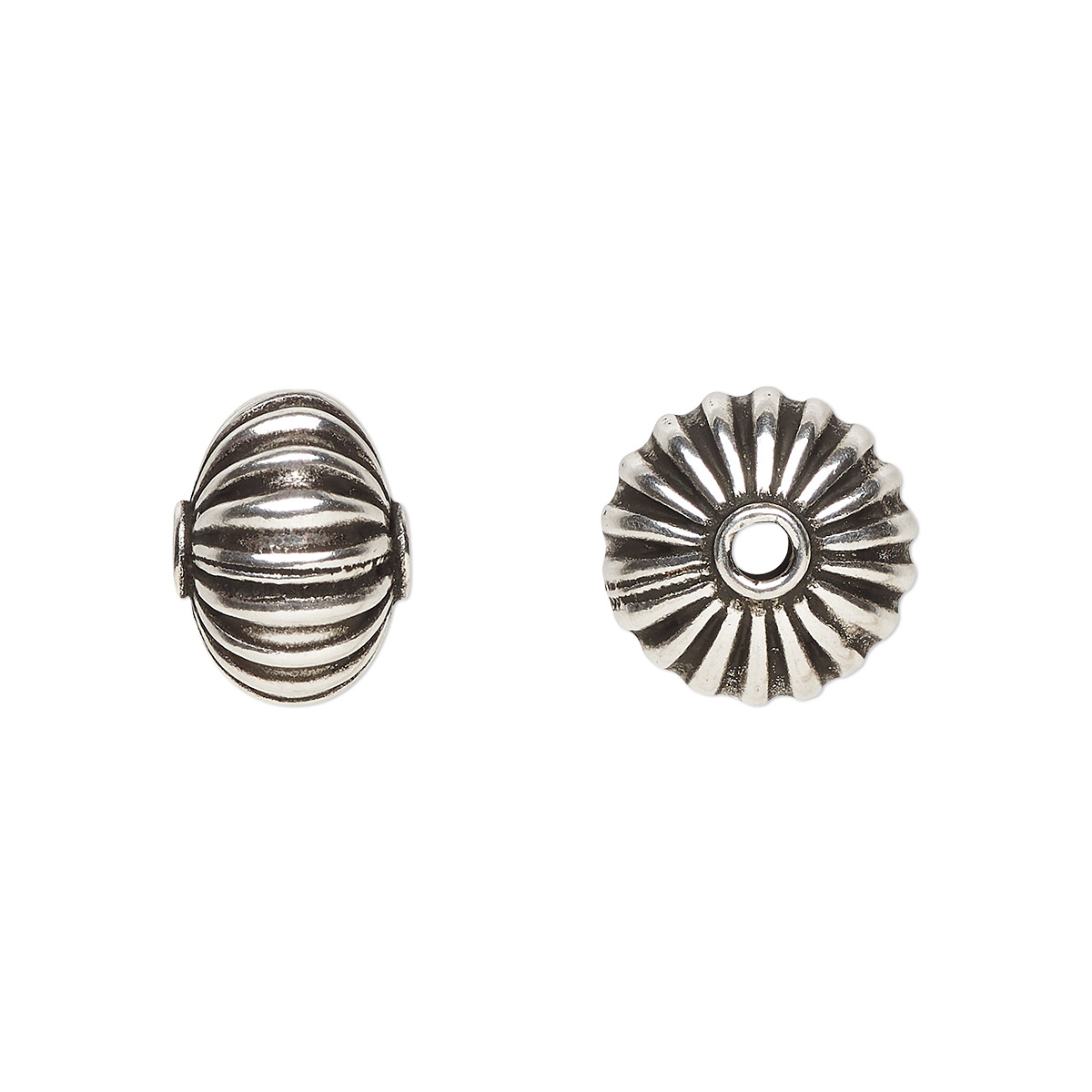 Bead, antiqued sterling silver, 11x8mm corrugated rondelle. Sold per ...