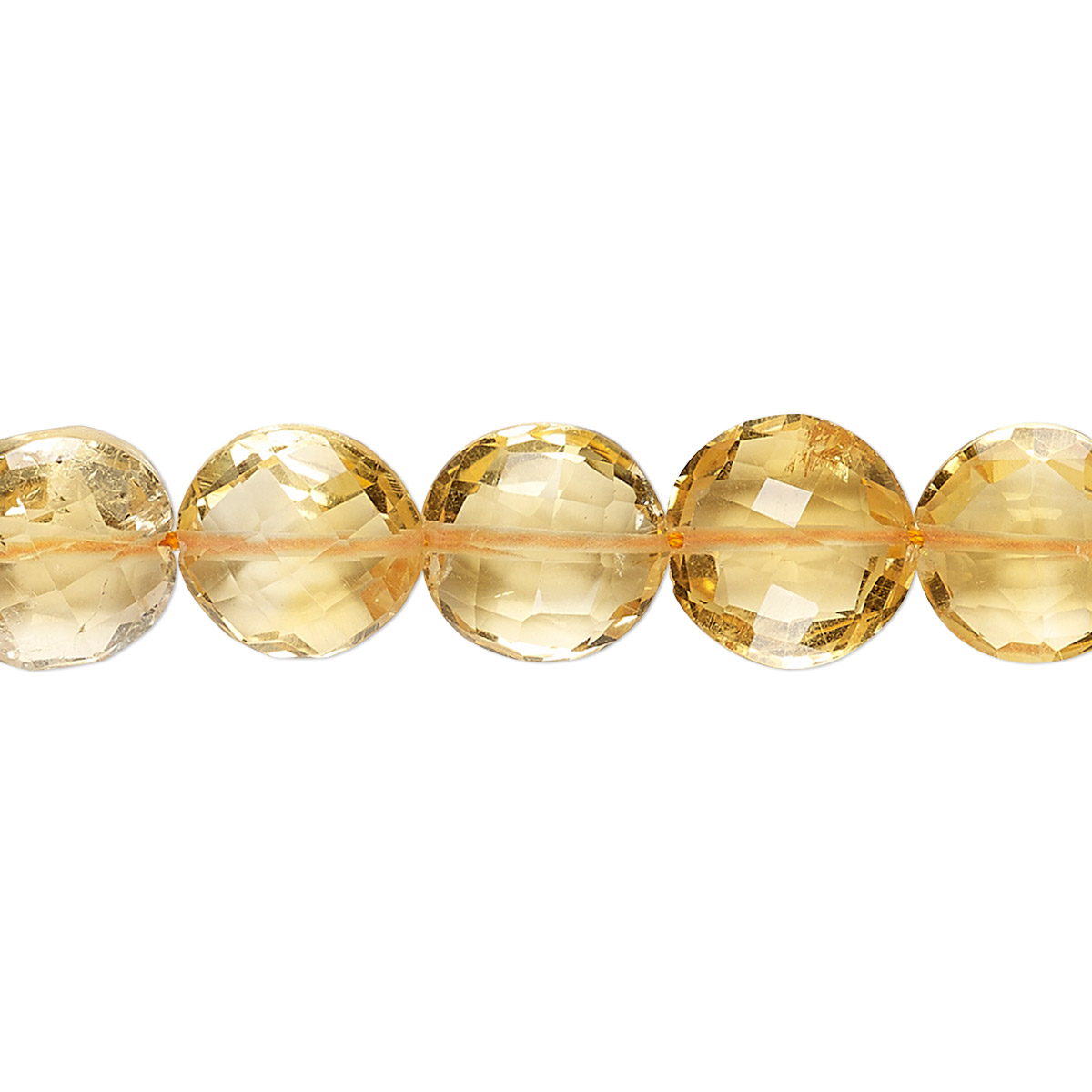 Bead, citrine (heated), 7-10mm faceted puffed round, B grade, Mohs ...
