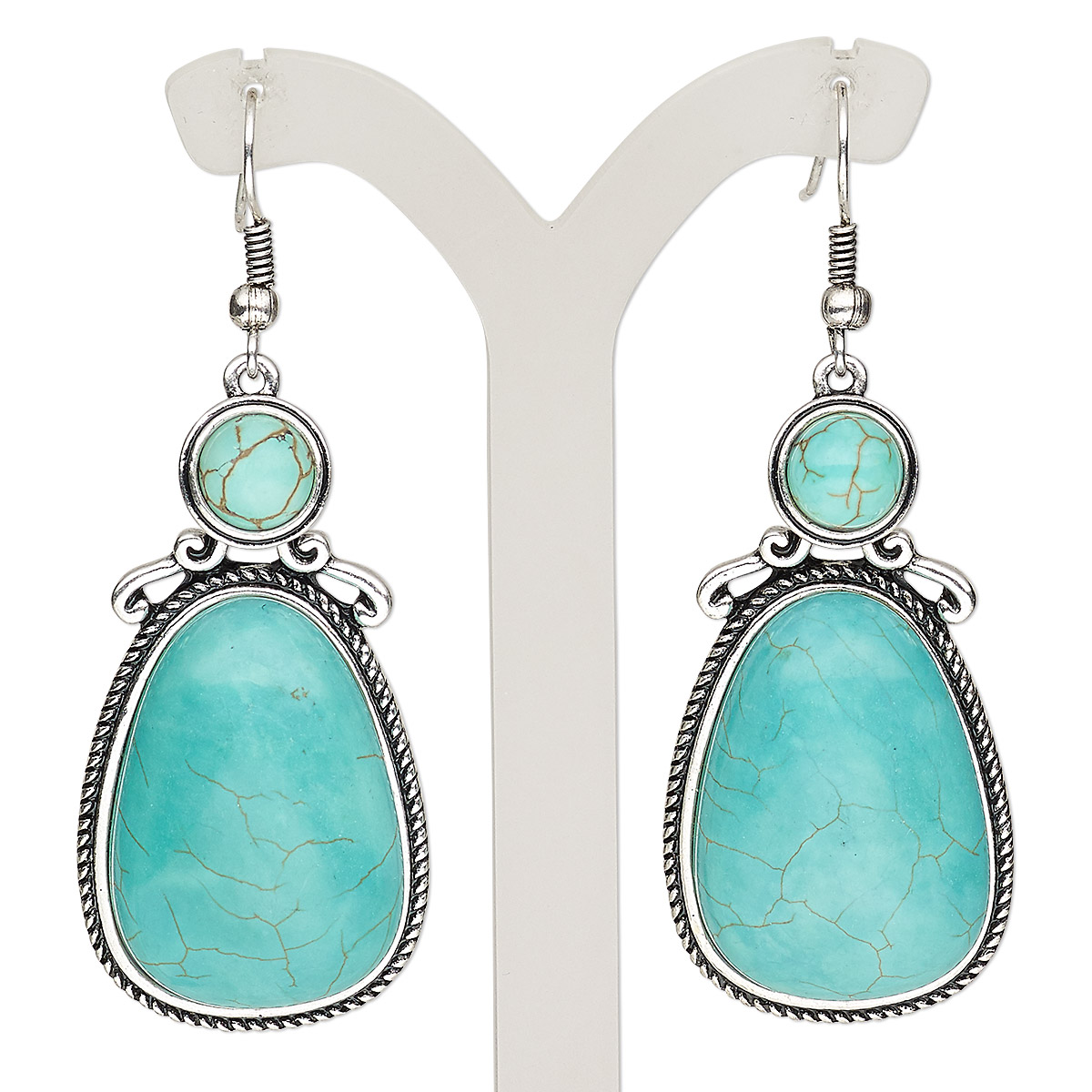 Earring Magnesite Dyed Stabilized With Antique Silver Plated Steel