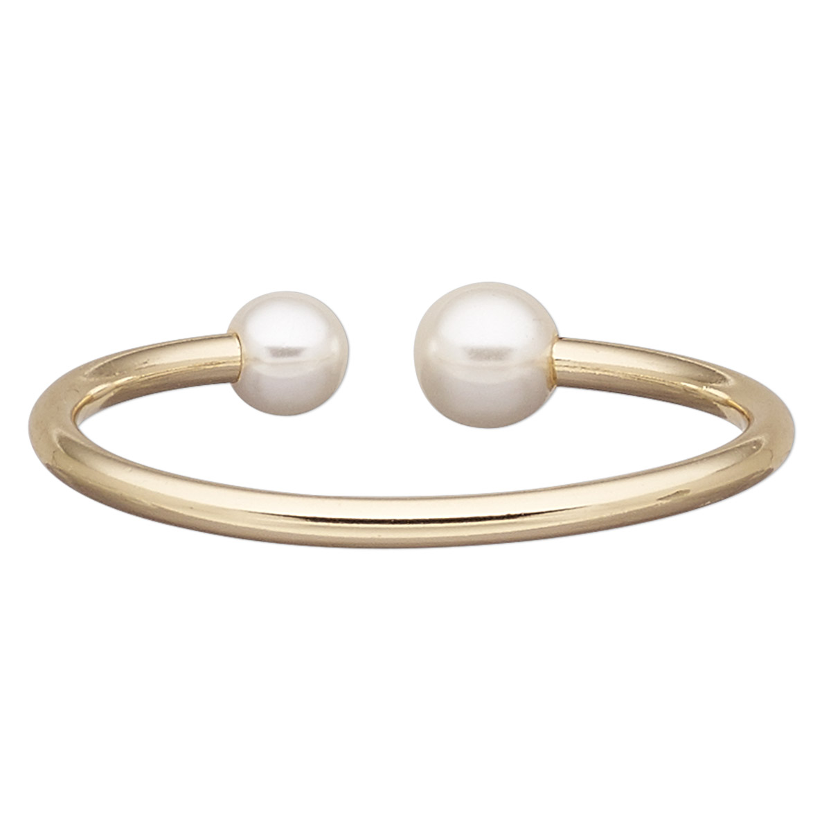 Bracelet, cuff, acrylic pearl and gold-finished brass, white, 14mm wide ...