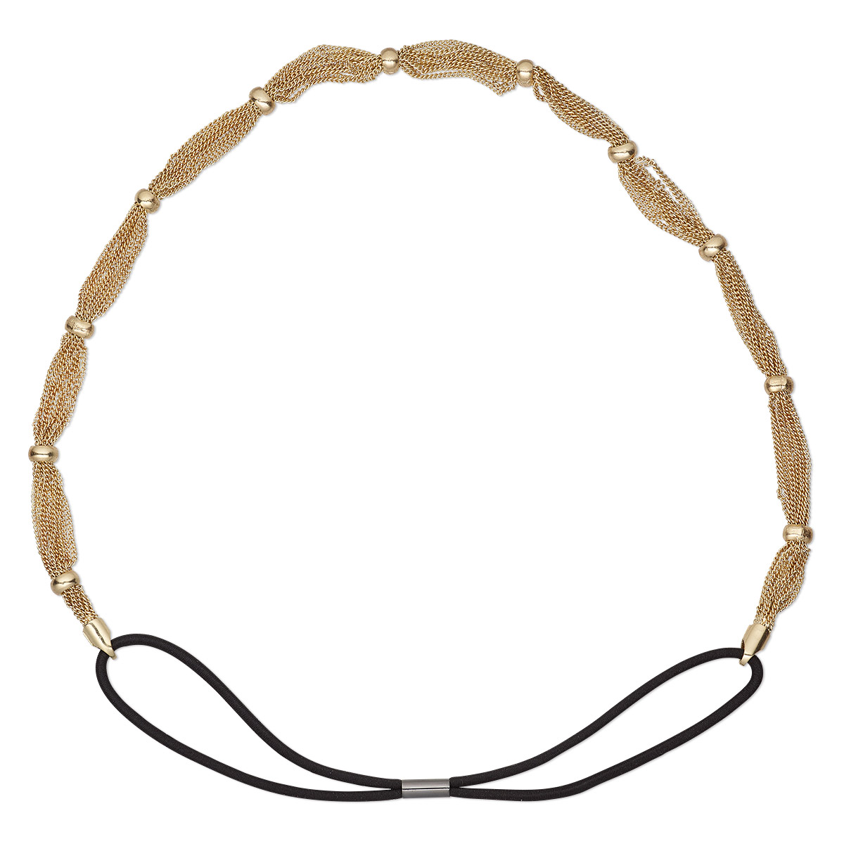 Headband, 10-strand stretch, nylon / rubber / gold-finished brass ...