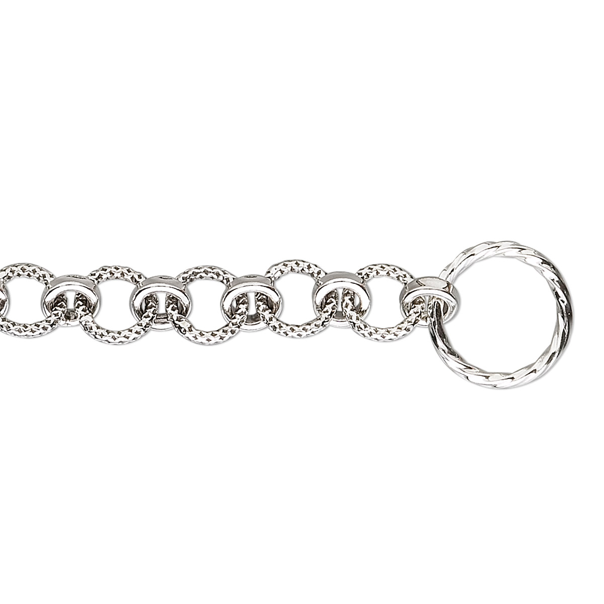 Chain, antiqued sterling silver, 6mm textured round link, 7 inches with ...