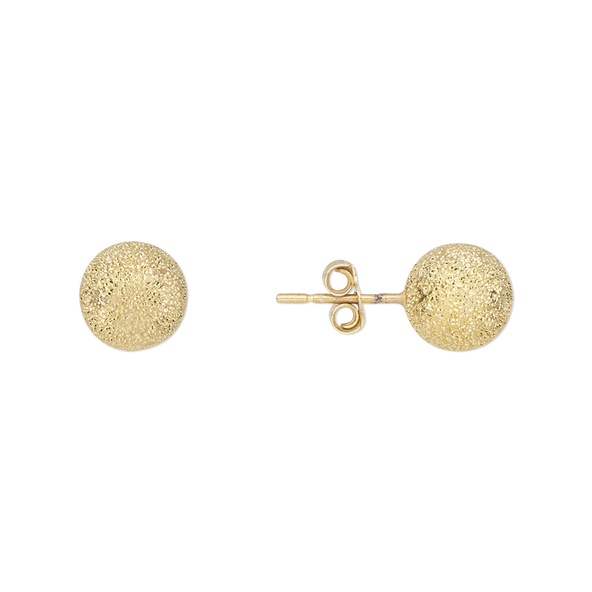 Earstud, gold-finished sterling silver, 8mm stardust ball with post ...
