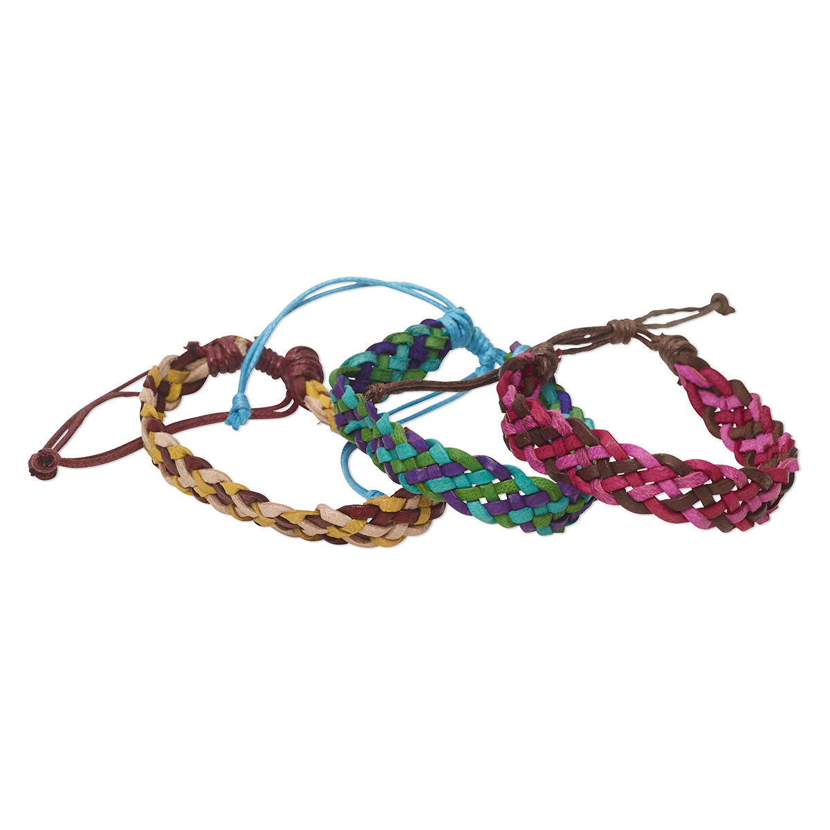 Bracelet, leather, multicolored, 12.5mm wide, woven, adjustable from 7 ...