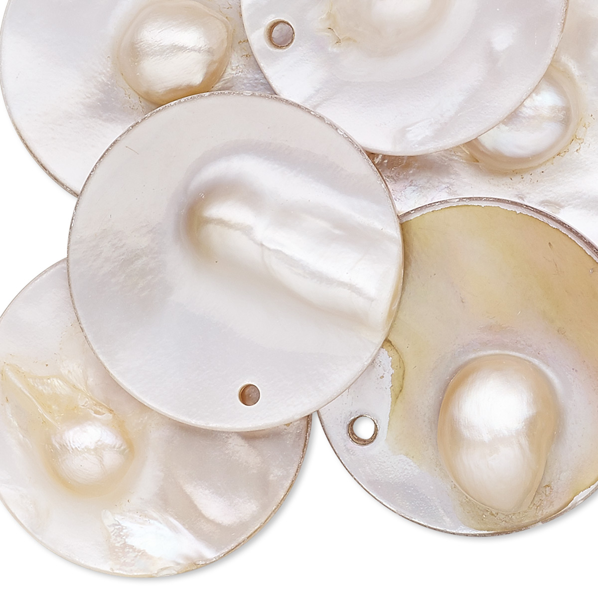 Drop, blister pearl shell (natural), 25mm single-sided puffed flat ...