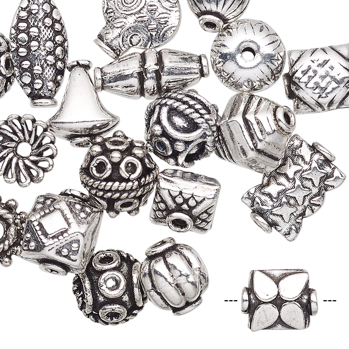 Bead and bead cap, antique silver-plated copper, 8x5mm-15x10mm assorted ...