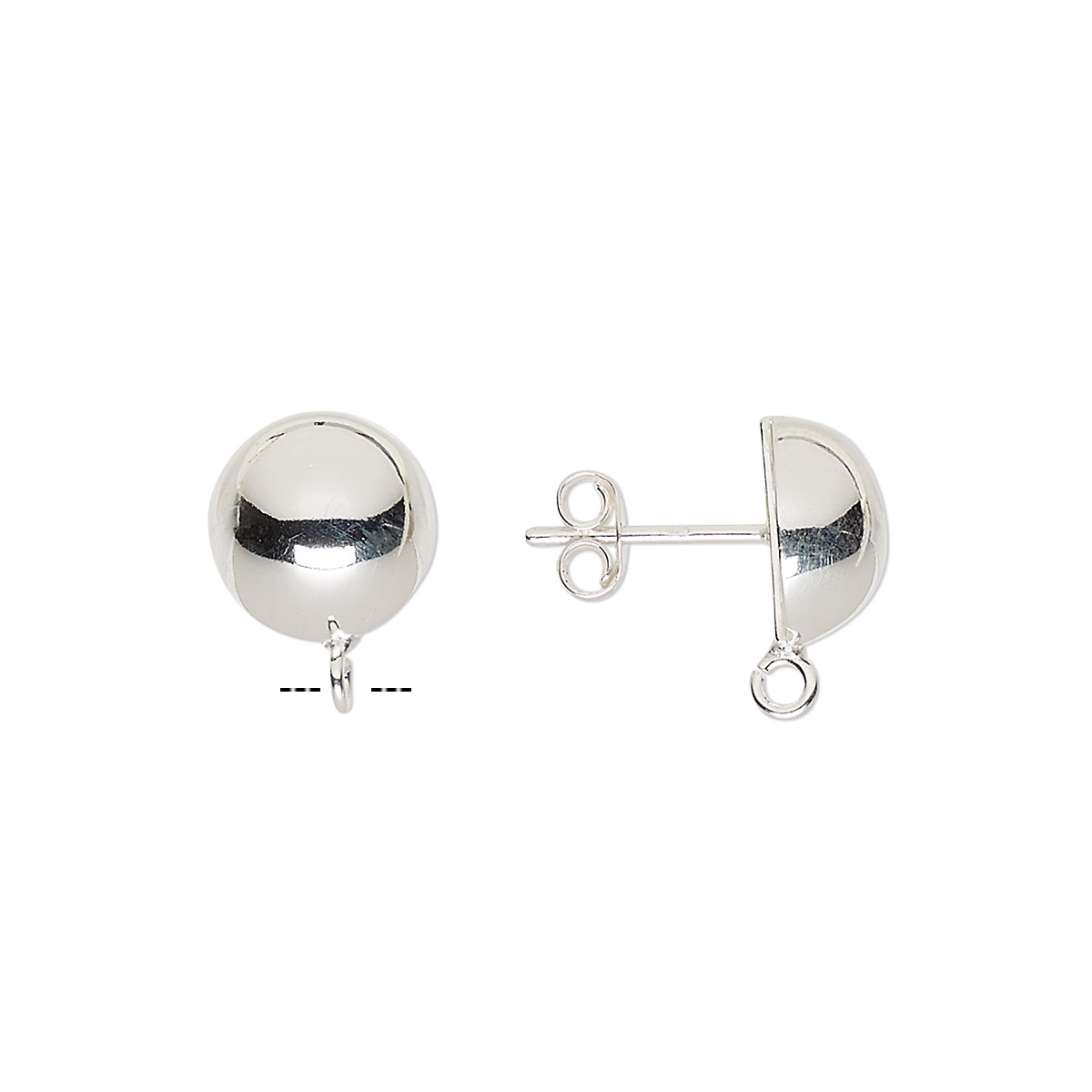 Earstud, sterling silver, 10mm half-ball with open loop. Sold per pair ...