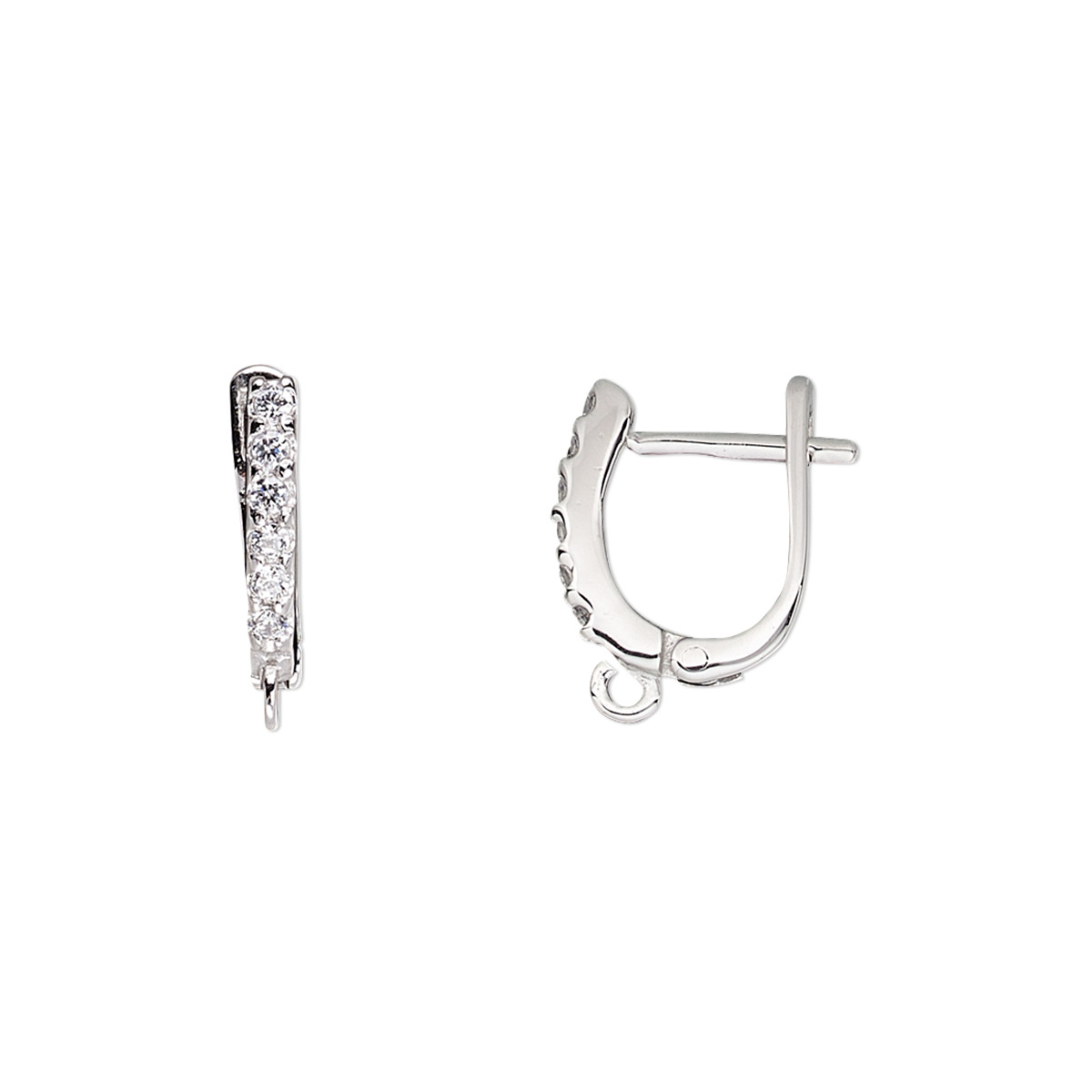 Earring, cubic zirconia and sterling silver, clear, 11mm oval with open ...