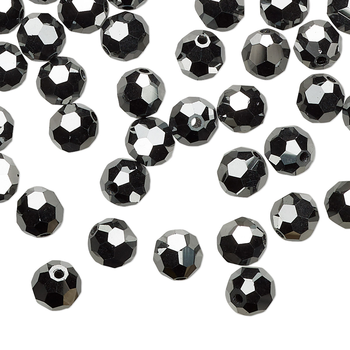 Bead, Preciosa Czech crystal, jet hematite 2X, 6mm faceted round. Sold ...