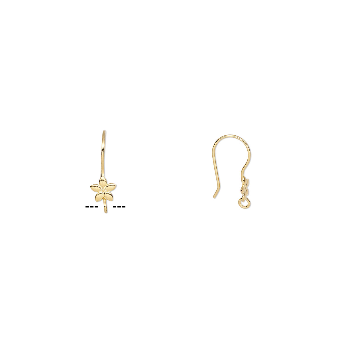 Ear wire, gold-plated stainless steel, 21mm fishhook with flower and ...