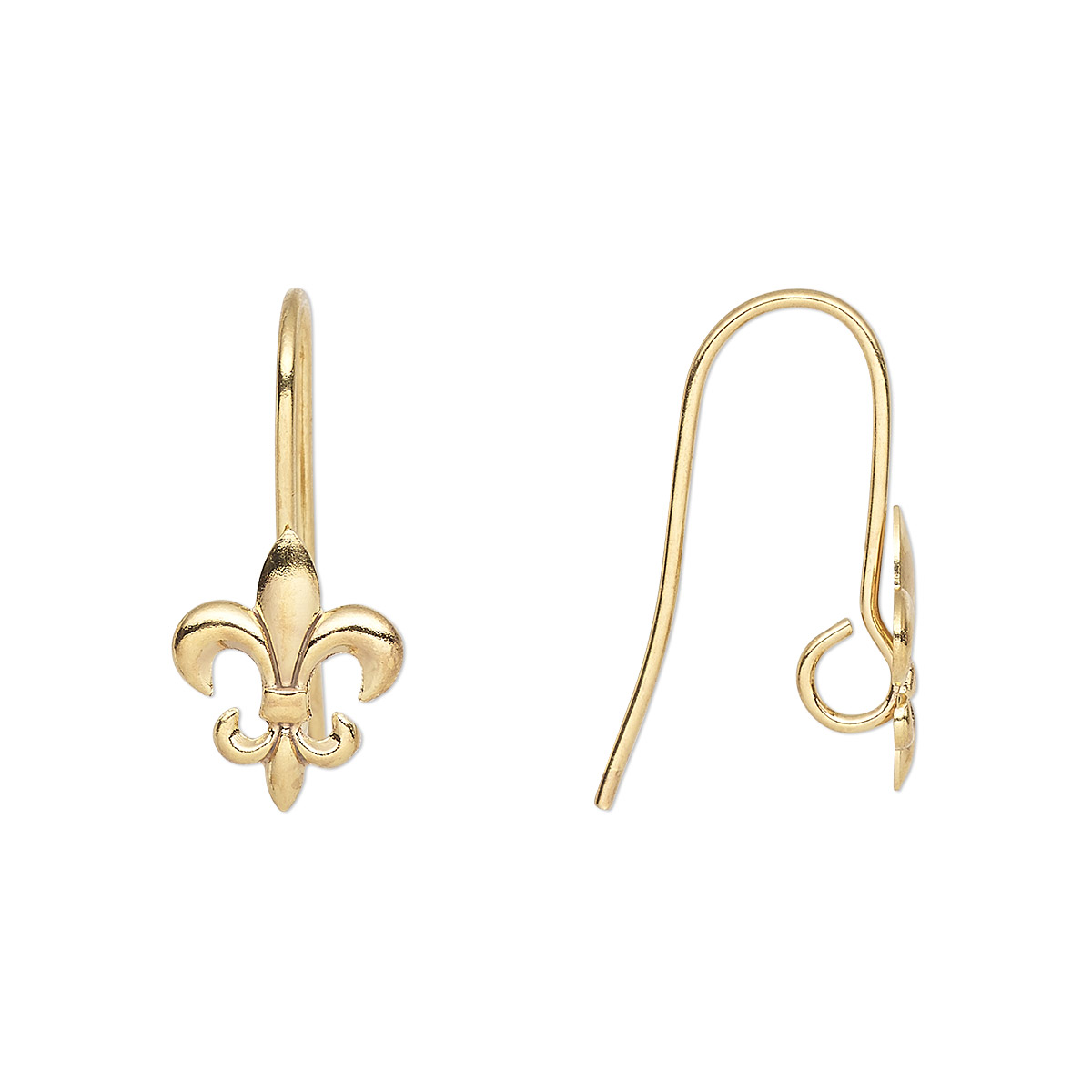 Ear wire, gold-plated brass, 18mm fishhook with 10x8mm fleur-de-lis and ...