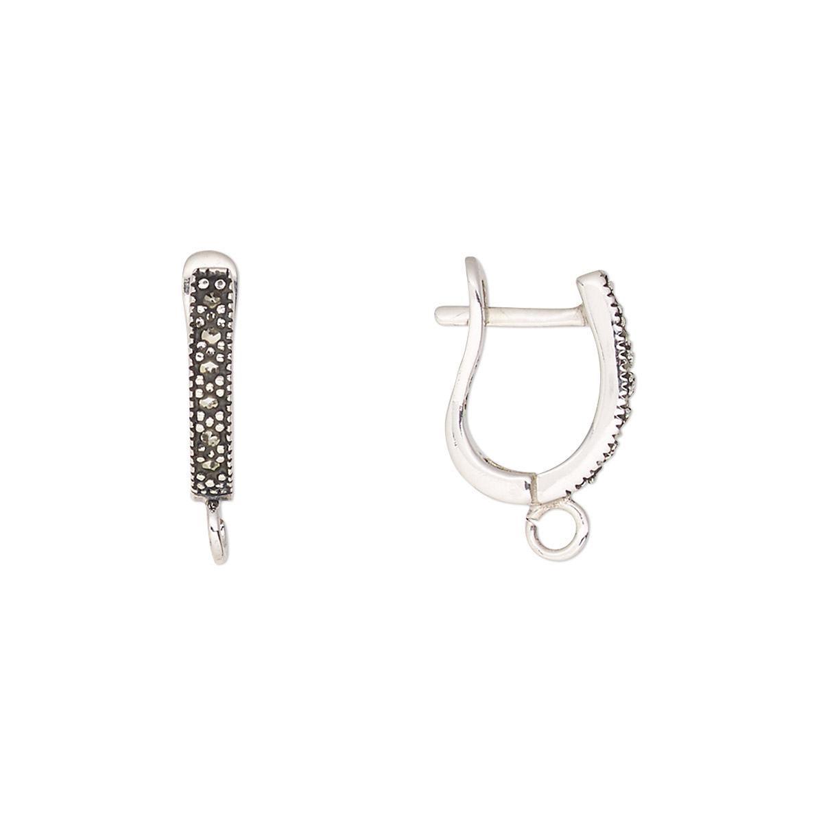 Ear wire, marcasite (natural) and antiqued sterling silver, 16mm hinged ...