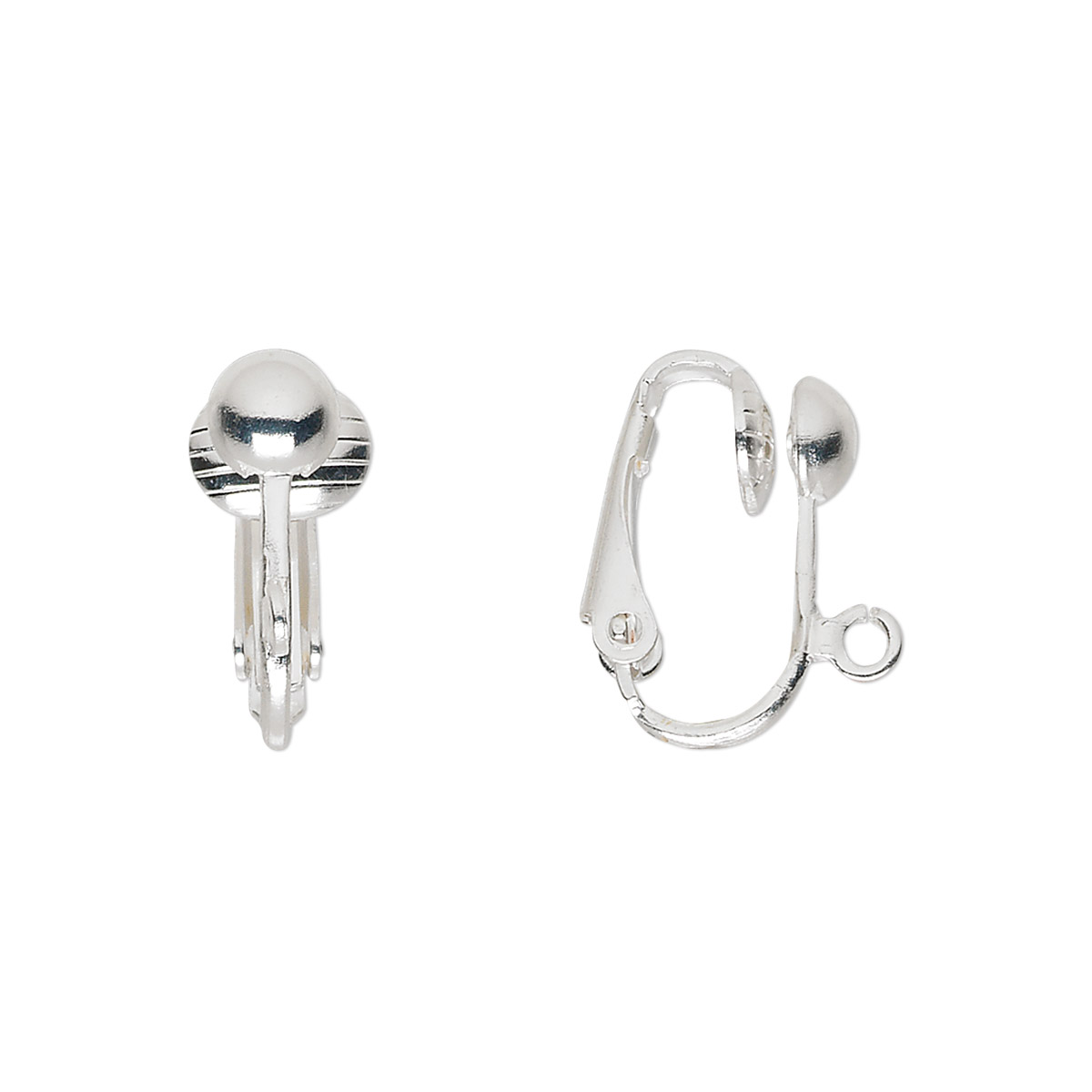 Earring, clip-on, silver-plated steel, 16mm hinged with half ball and ...