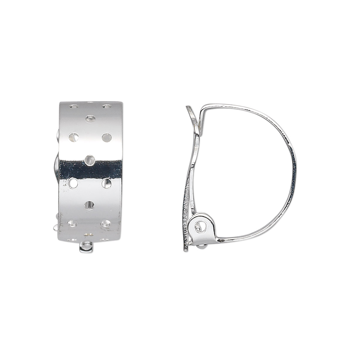 Earring, clip-on, silver-plated steel and brass, 18x8mm perforated hoop ...