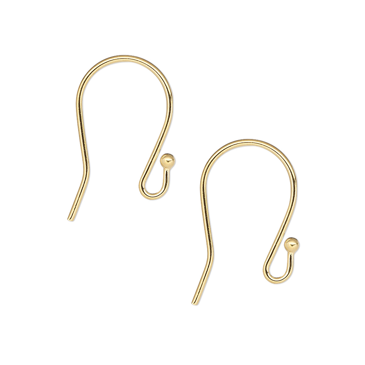 Ear wire, gold-plated brass, 17mm fishhook with 2mm ball and open loop ...
