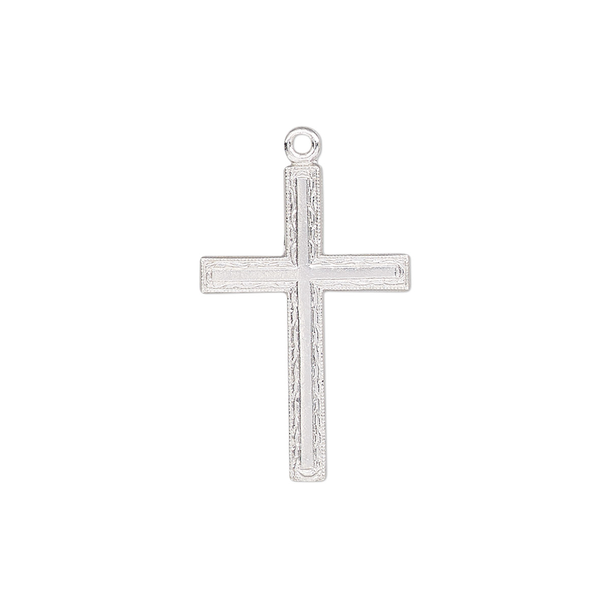 Drop, sterling silver, 23x15mm single-sided flat textured cross. Sold ...