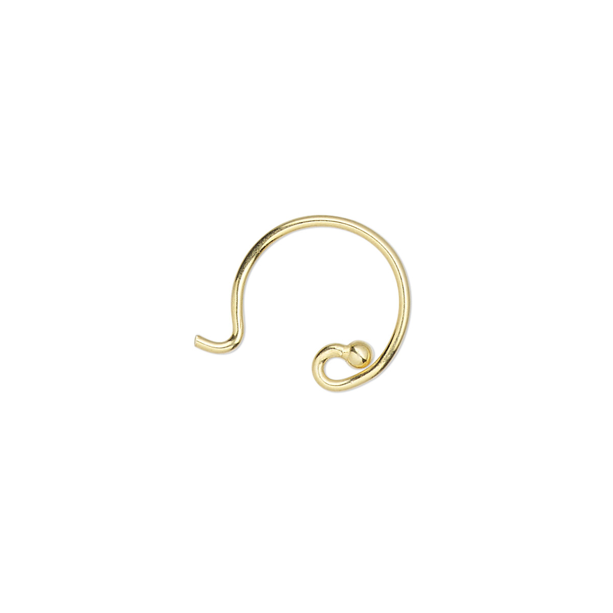 Ear wire, gold-finished sterling silver, 12mm French hook with 2mm ball ...