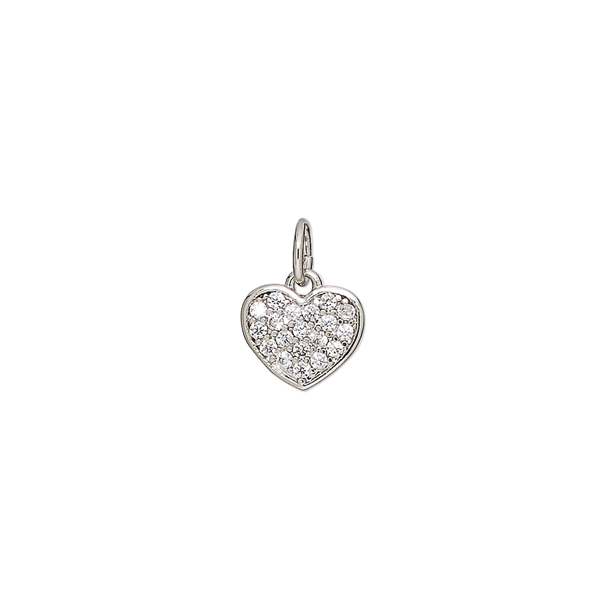 Charm, cubic zirconia and silver-finished brass, clear, 9x8mm single ...