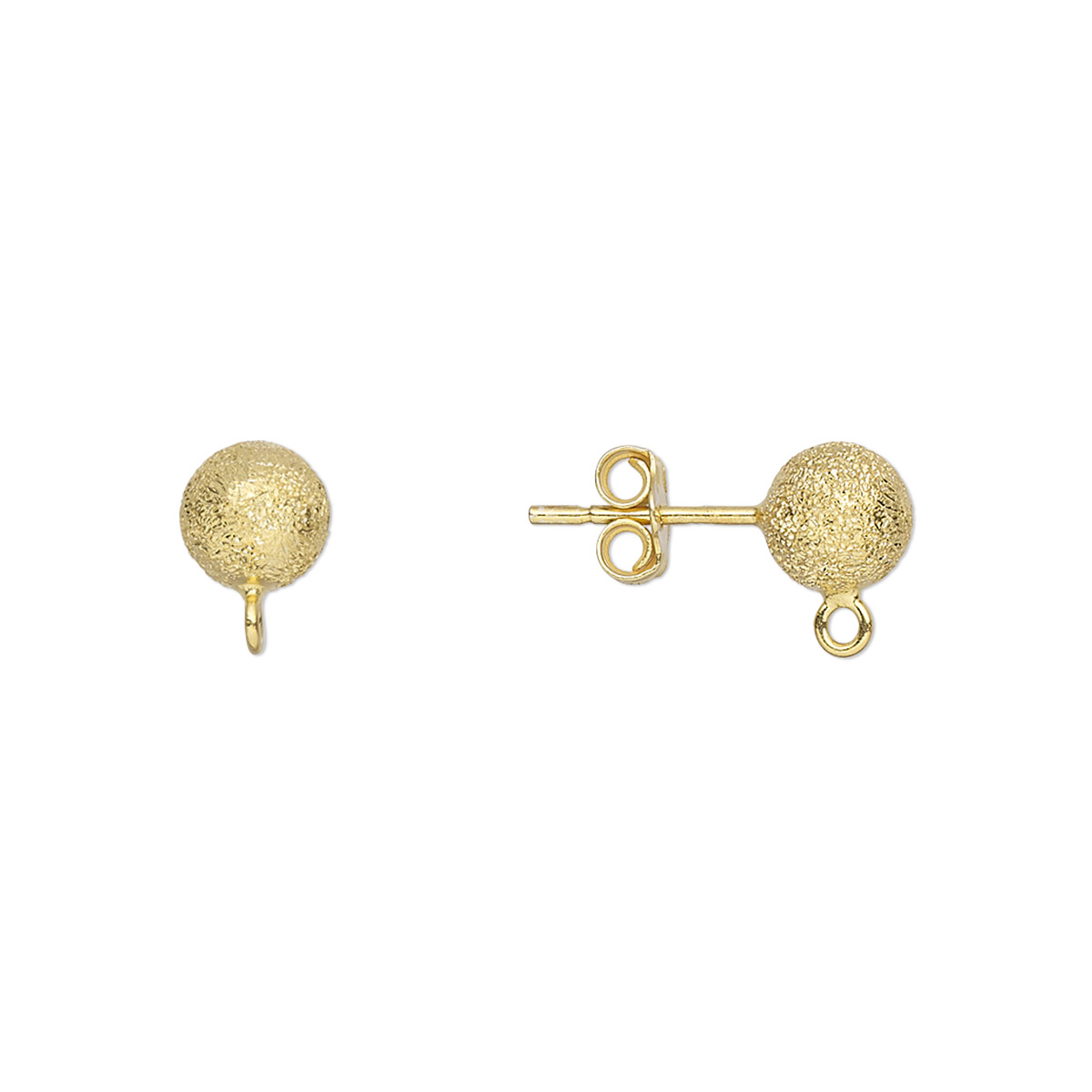 Earstud, gold-finished sterling silver, 6mm stardust ball with loop ...