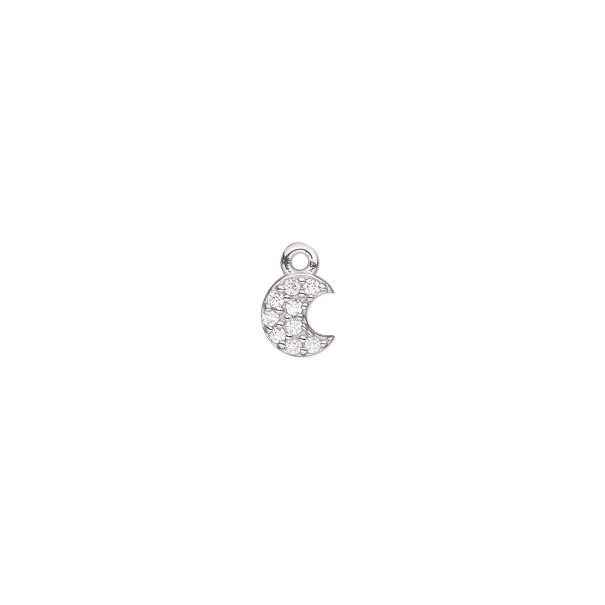 Charm, cubic zirconia and rhodium-plated sterling silver, clear, 6x5mm ...