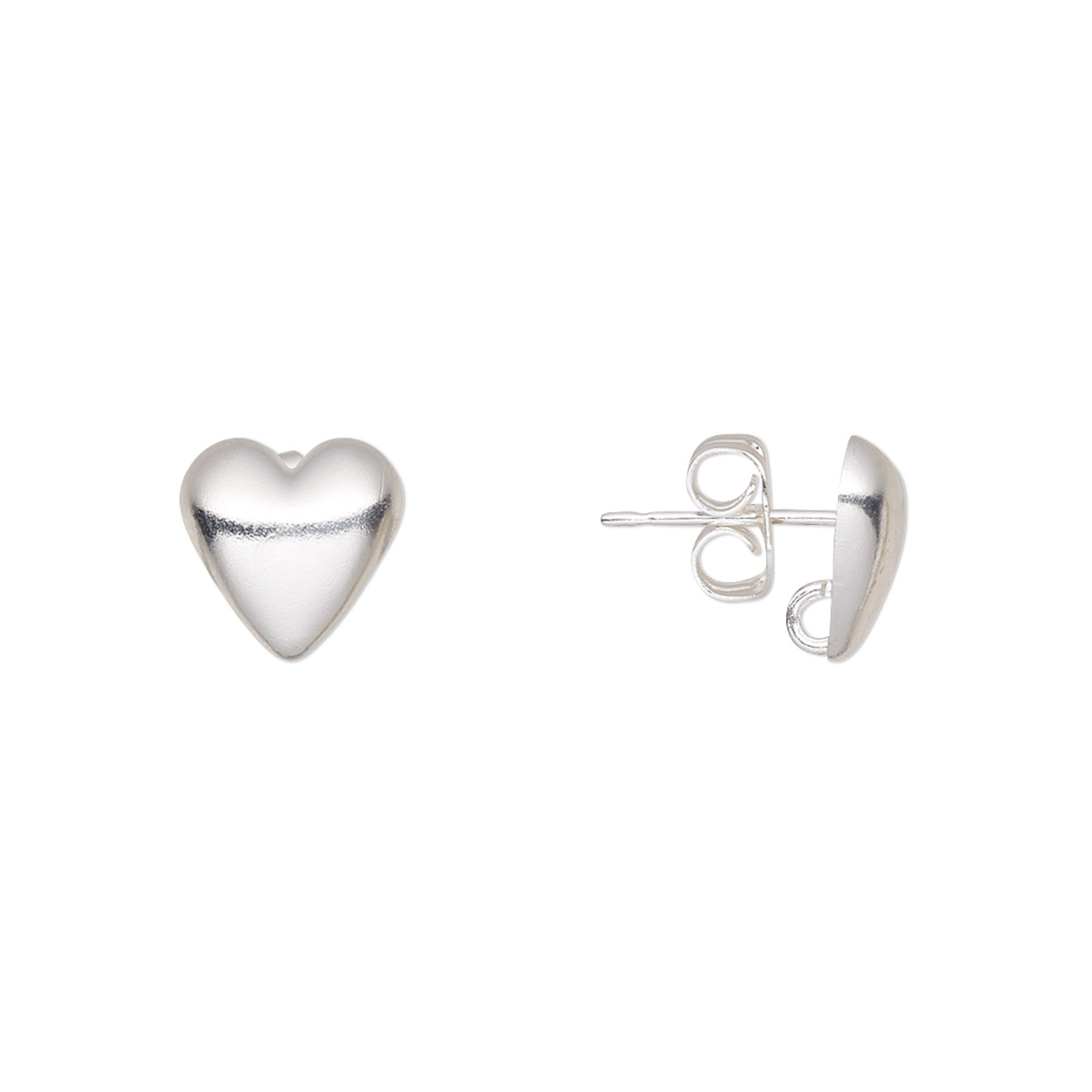 Earstud, silver-plated brass, 9mm half-dome heart with open loop. Sold ...
