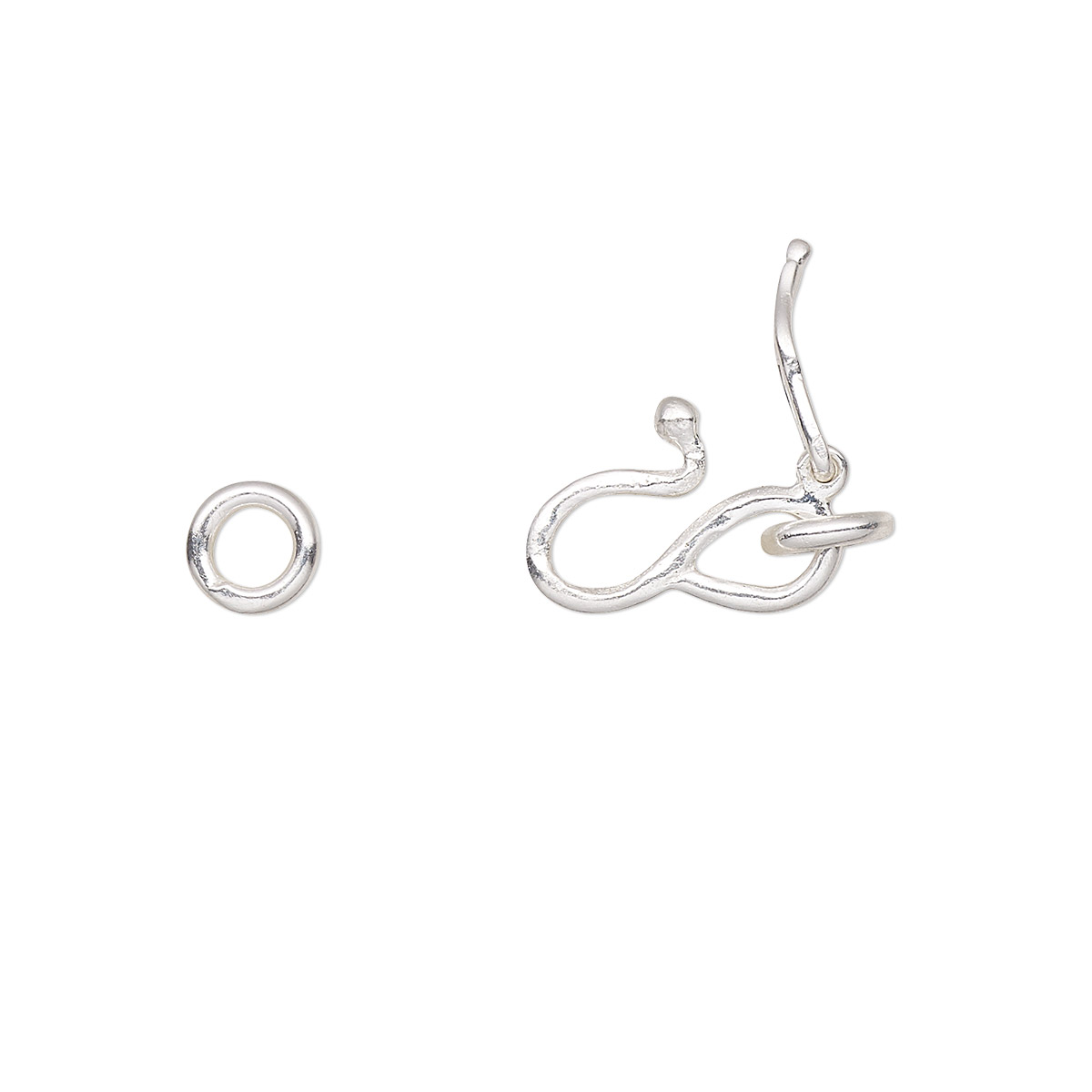 Clasp, S-hook, sterling silver, 10x7mm with safety latch and (2) 4.5mm ...