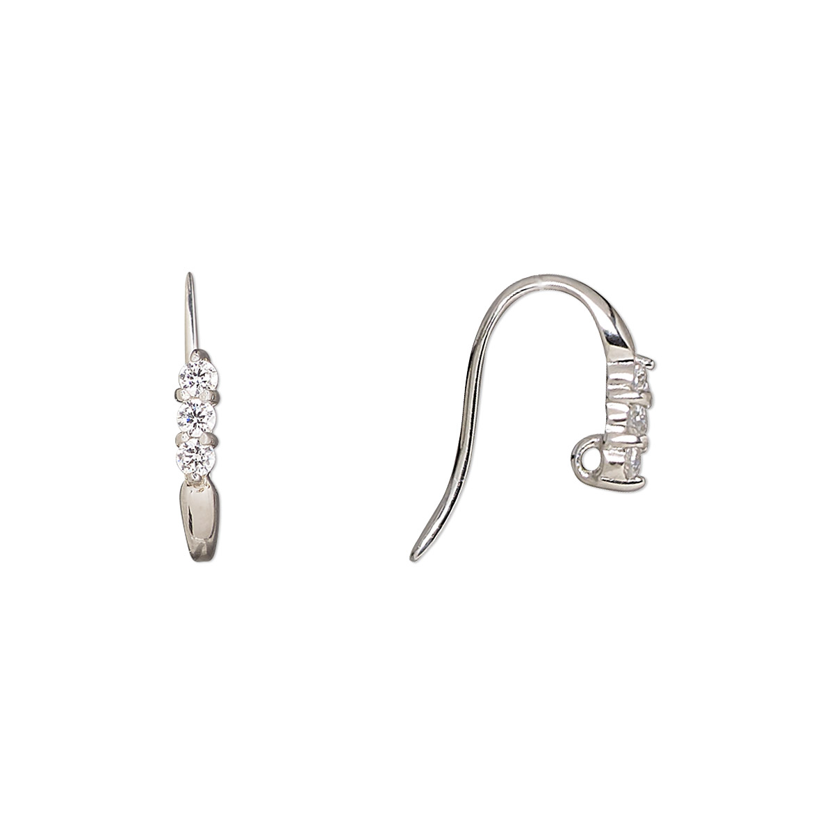 Ear wire, cubic zirconia and rhodium-plated sterling silver, clear ...