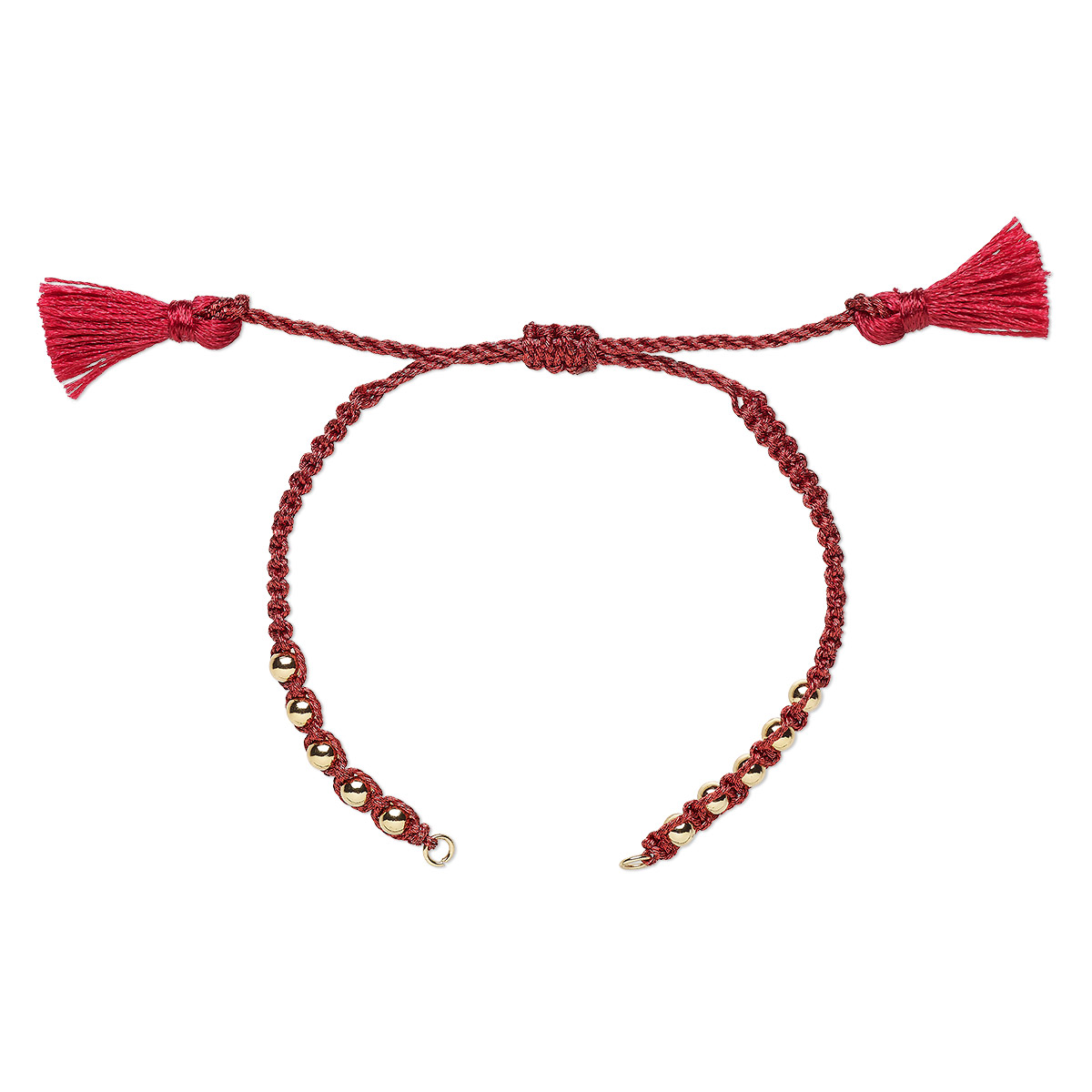 Bracelet component, nylon and gold-finished brass, dark red, 9-3/4 ...