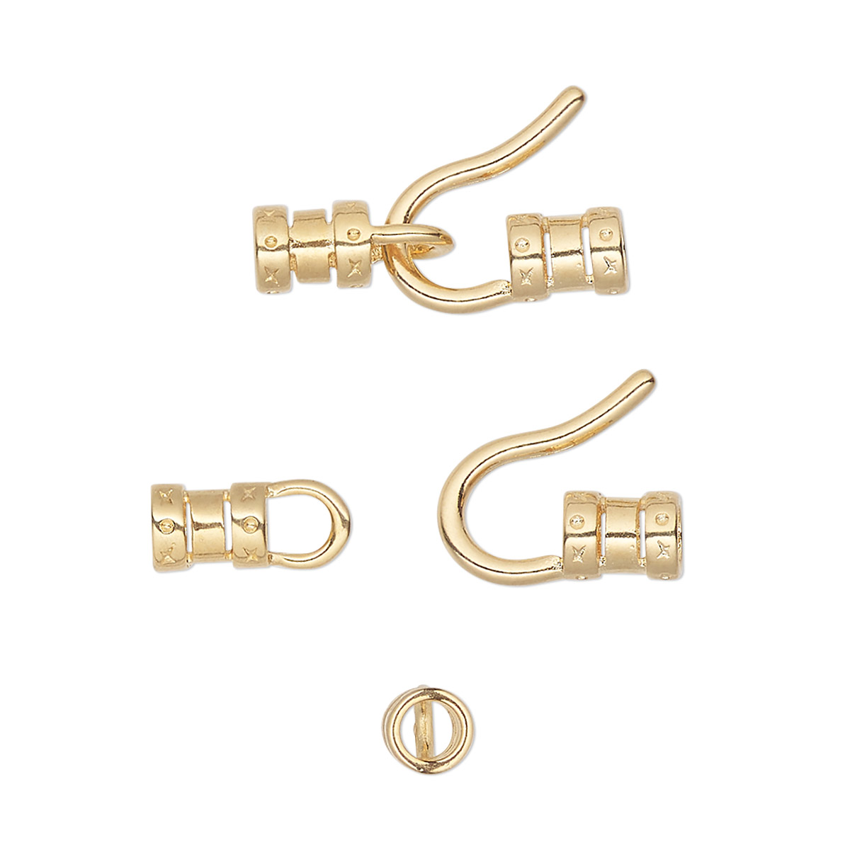 Clasp, hook-and-eye, gold-plated brass, 20x11mm with crimp ends. Sold ...