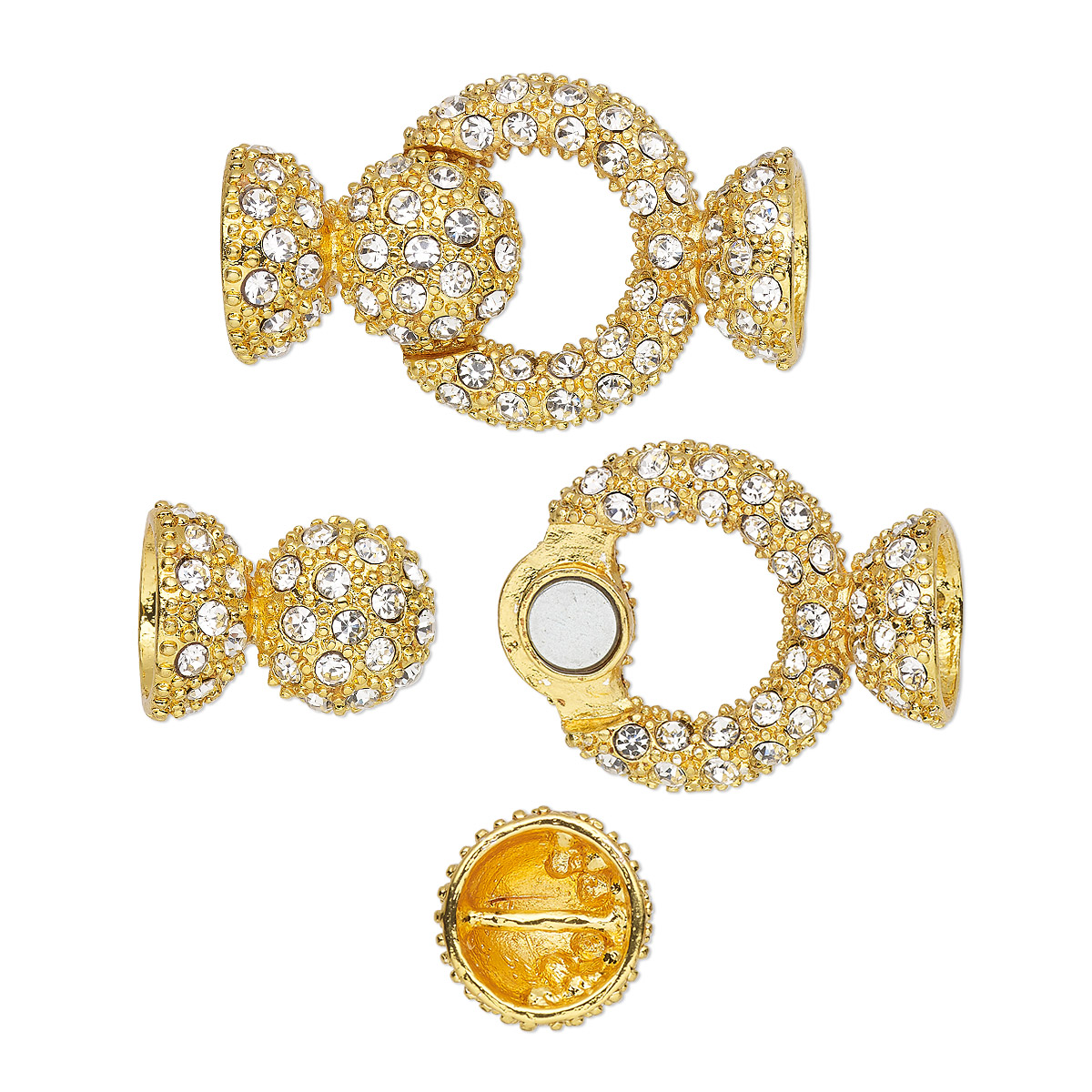 Clasp, magnetic, glass rhinestone and gold-plated 
