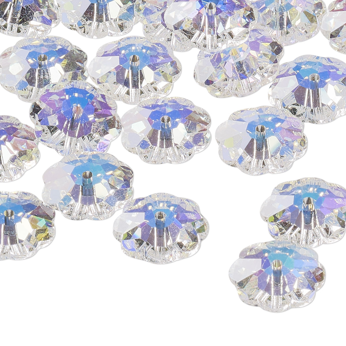 Bead, Preciosa Czech crystal, crystal clear AB, 12x4mm loch flower ...