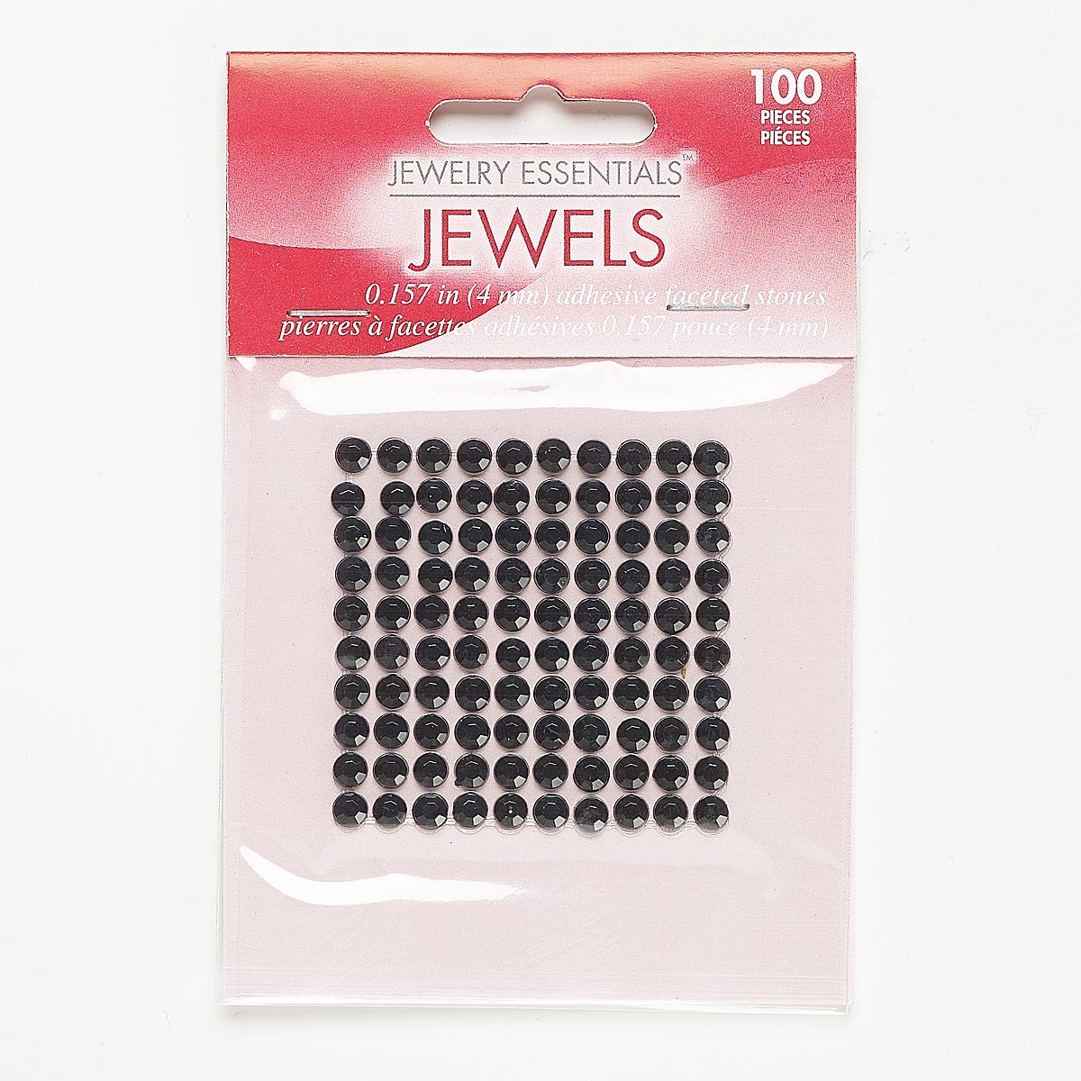 Flat back, self-adhesive acrylic, black, 3.8-4mm faceted round, SS16 ...