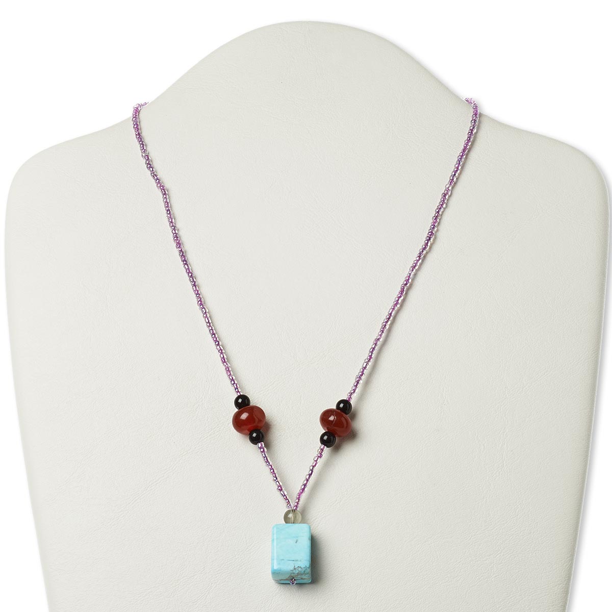 Necklace, multi-gemstone (natural / dyed / stabilized) / glass / silver ...