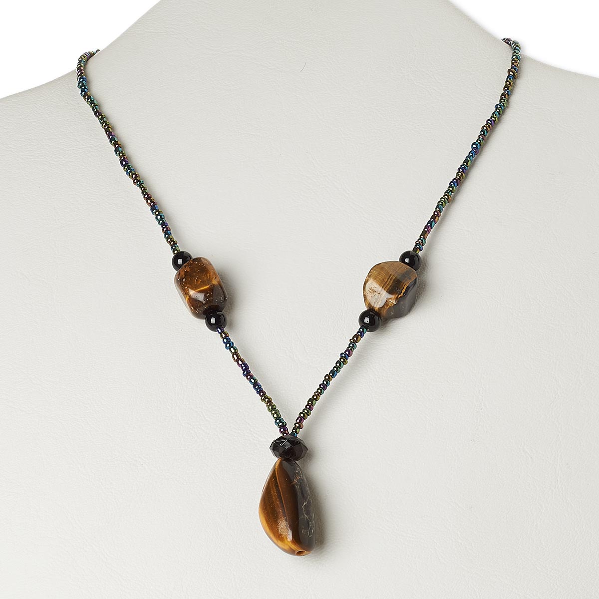 Necklace, multi-gemstone (natural / heated) / glass / silver- or ...