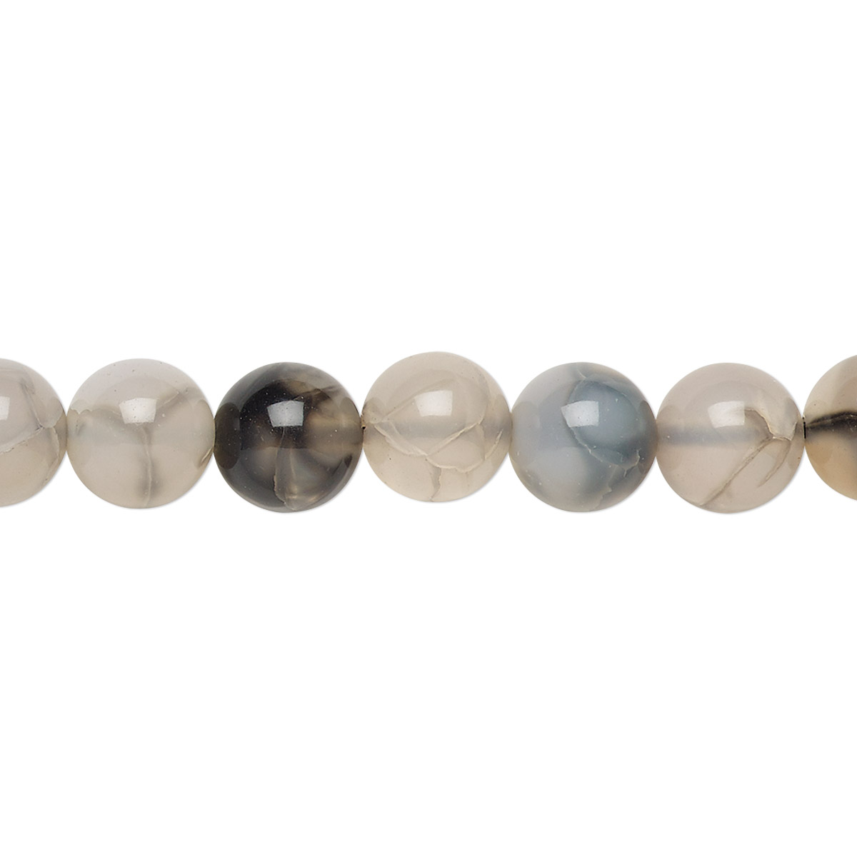 Bead, grey crackle agate (dyed / heated), 7-8mm round, B grade, Mohs ...