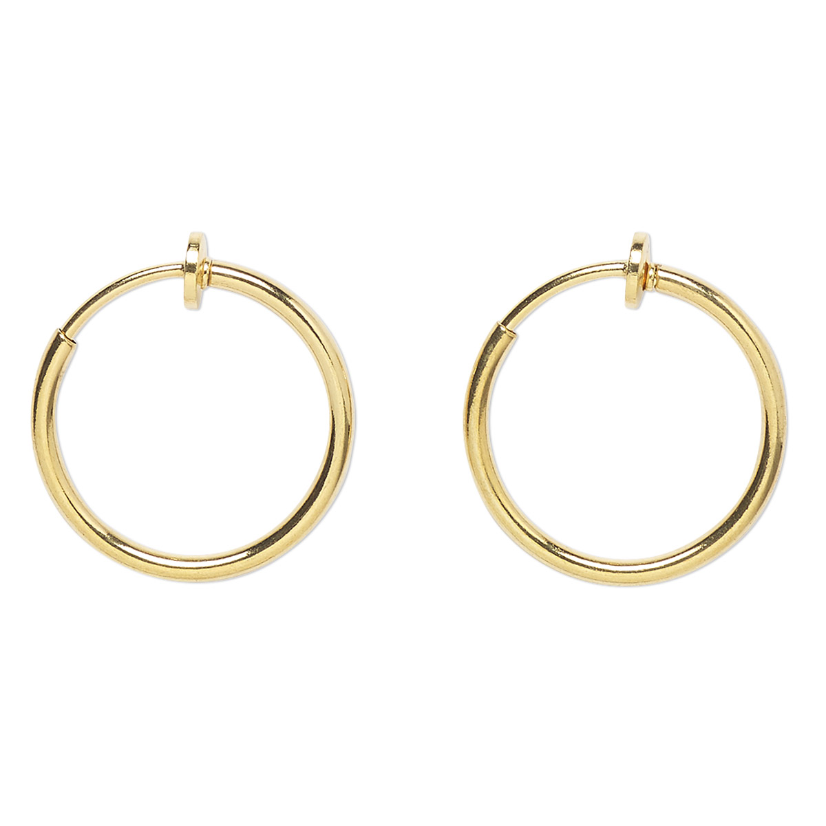 Earring, gold-plated brass, 17mm hoop with pierced-look spring closure ...