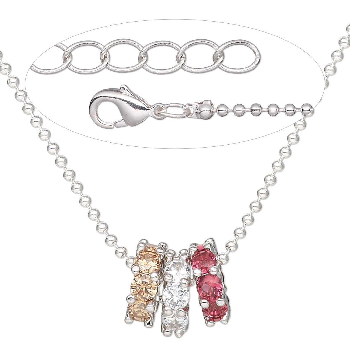 Necklace, Everyday Jewelry™, cubic zirconia and silver-plated brass ...