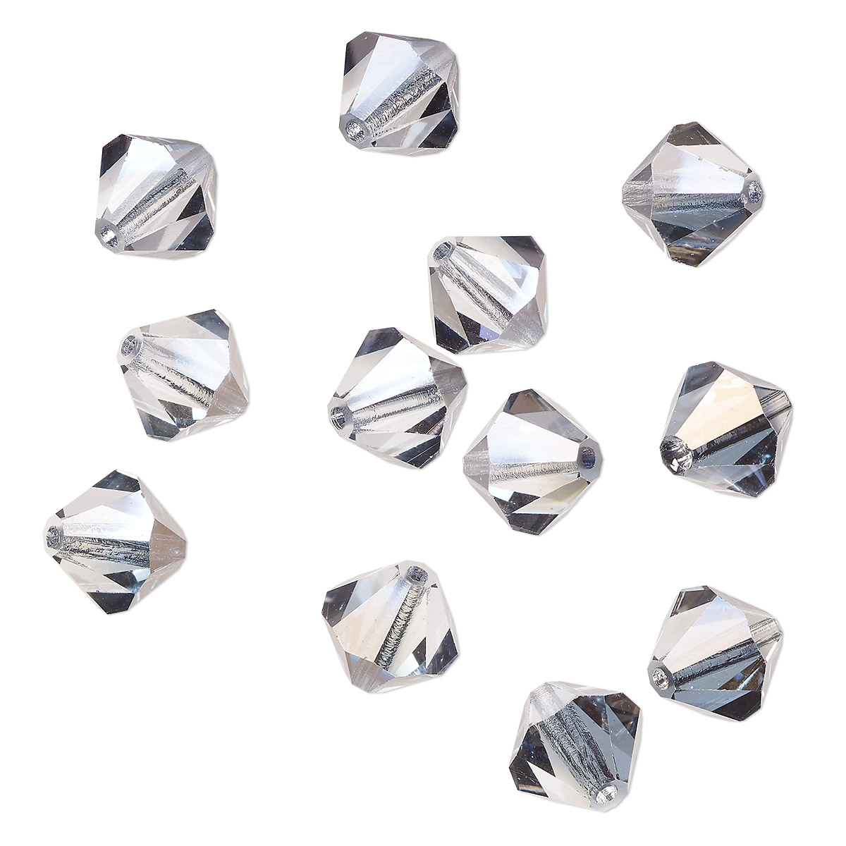 Bead, Preciosa Czech crystal, crystal valentinite, 10mm faceted bicone ...