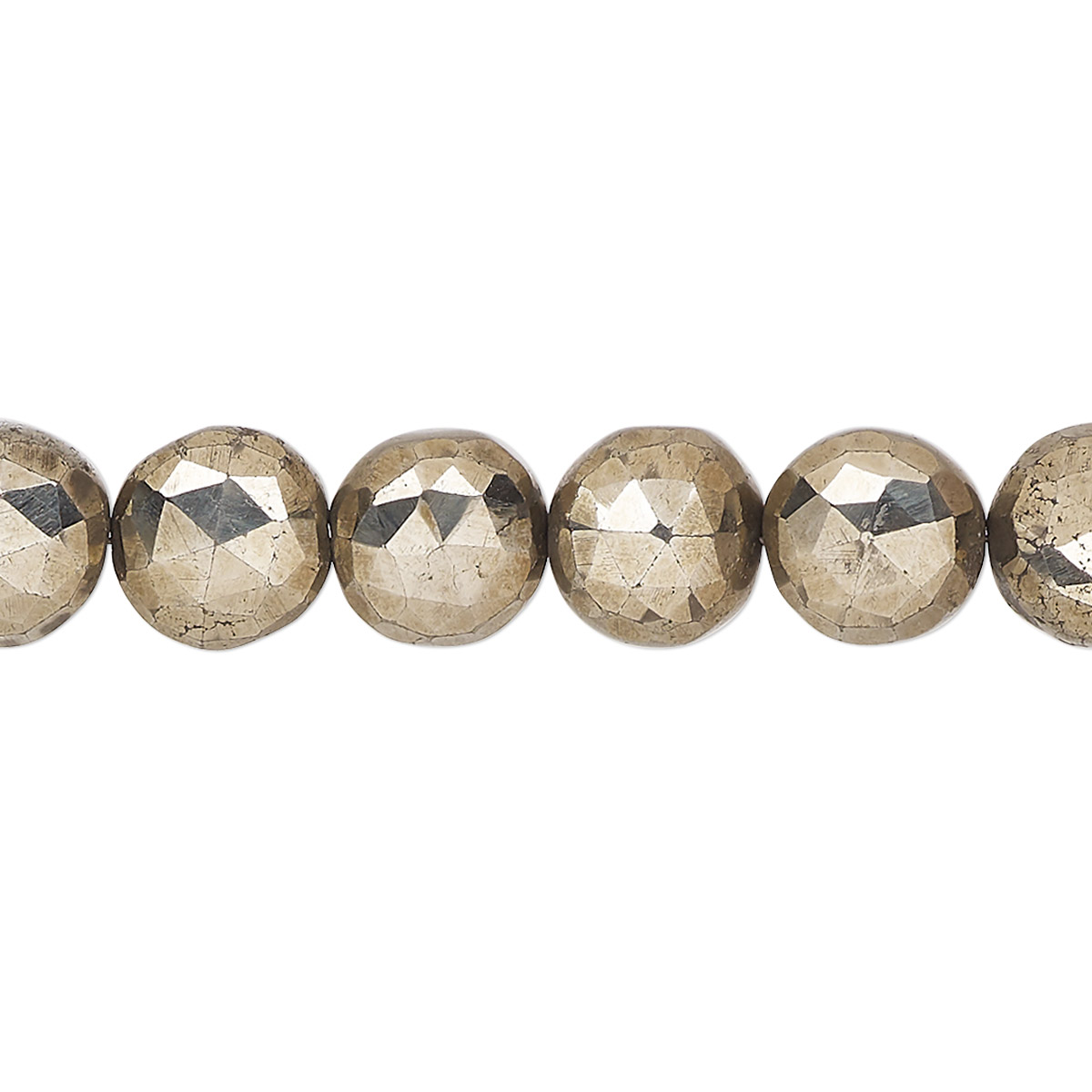Bead, oxidized pyrite (natural), 8-10mm hand-cut faceted puffed flat ...
