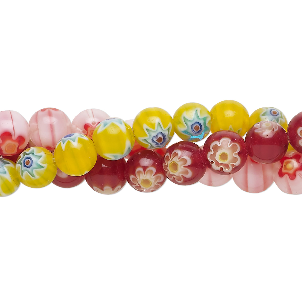 Bead Millefiori Glass Translucent Red And Multicolored 6mm Round Sold Per Pkg Of 3 14 Inch