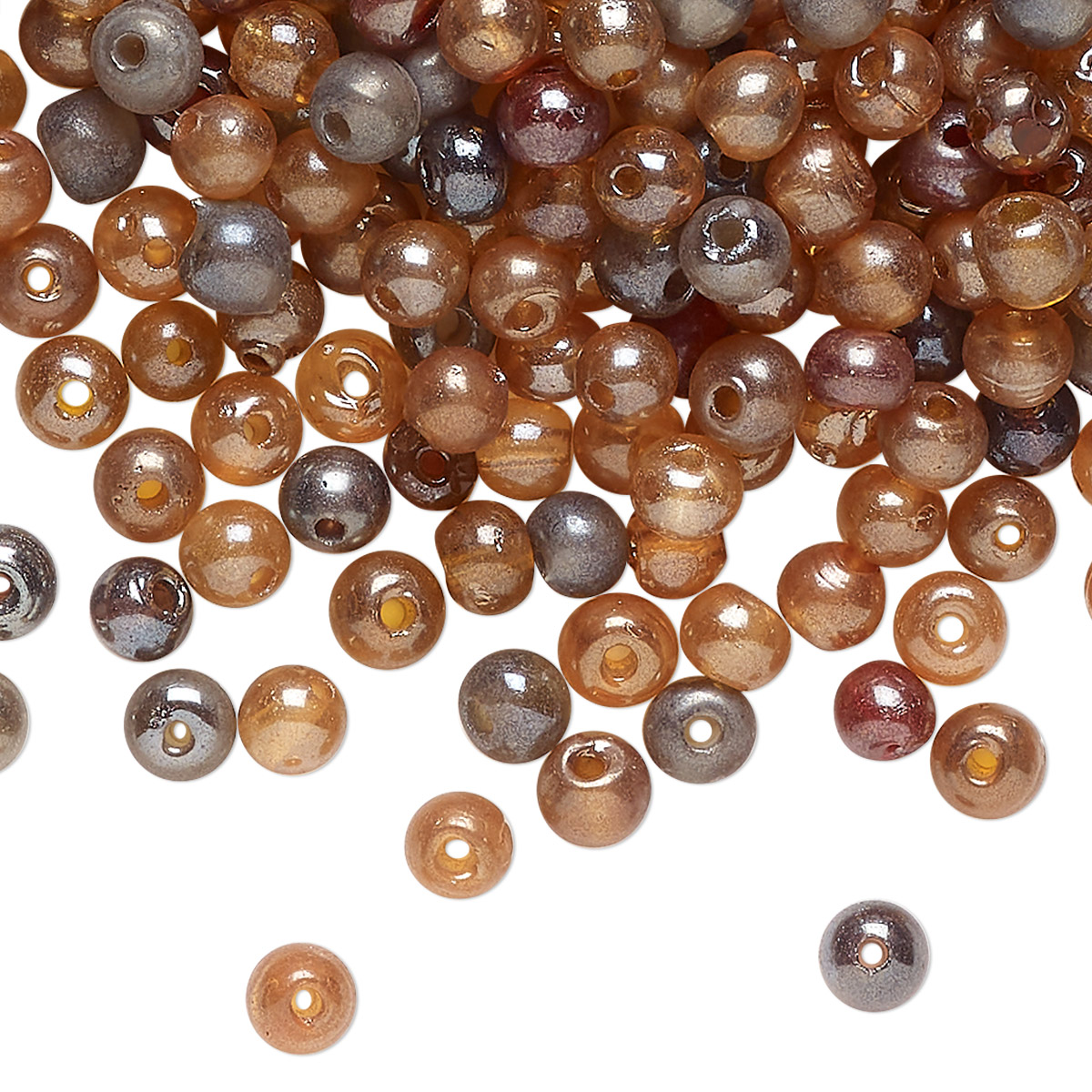 Bead mix, glass, translucent topaz brown / red / blue-grey, 4-5mm round ...